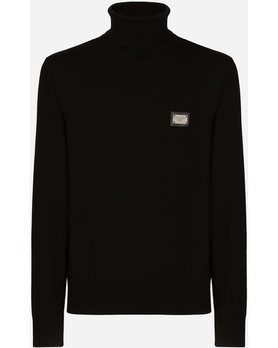 Dolce & Gabbana Wool Turtle-neck Sweater With Branded Tag - Black
