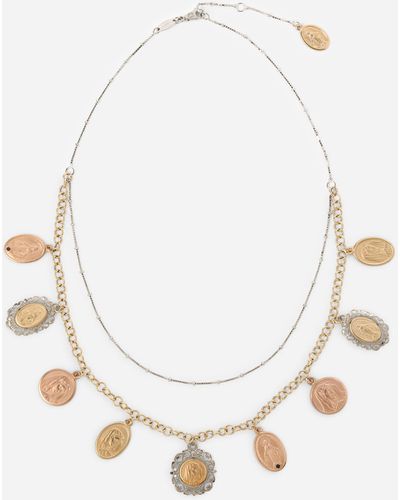 Dolce & Gabbana Sicily necklace in yellow, red and white 18kt gold with medals - Weiß