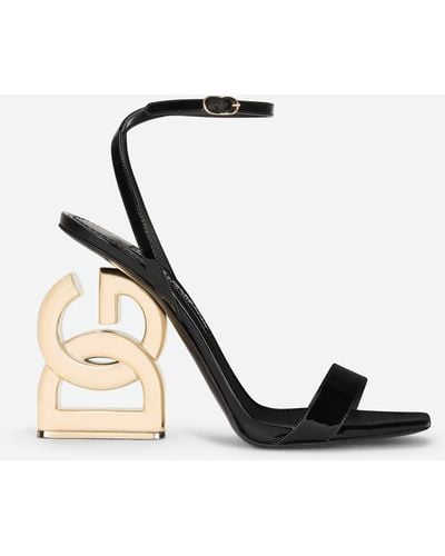Dolce & Gabbana Sandalette aus Lackleder mit Absatz DG pop - Schwarz