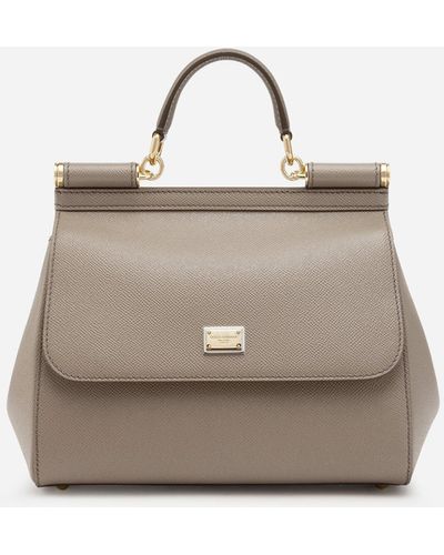 Dolce & Gabbana Medium Sicily Handbag In Dauphine Leather - Natural