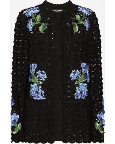 Dolce & Gabbana Cardigan in crochet con ricamo fiore campanule - Nero