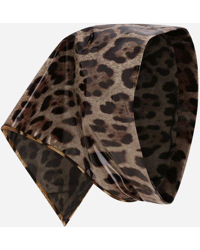 Dolce & Gabbana Velo triangular de raso revestido con estampado de leopardo - Marrón