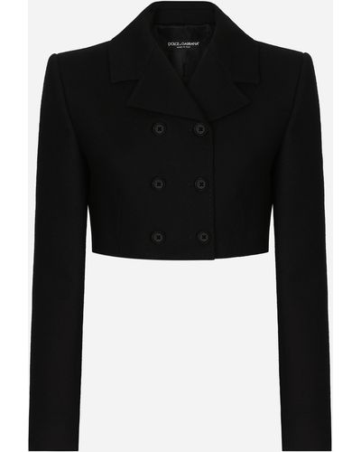 Dolce & Gabbana Kurze zweireihige Jacke aus Twill - Schwarz