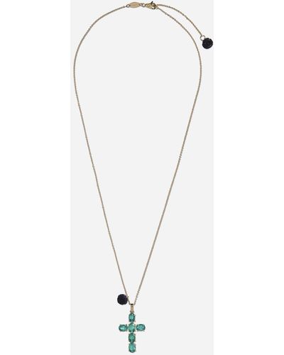 Dolce & Gabbana Family cross pendant with emeralds - Weiß