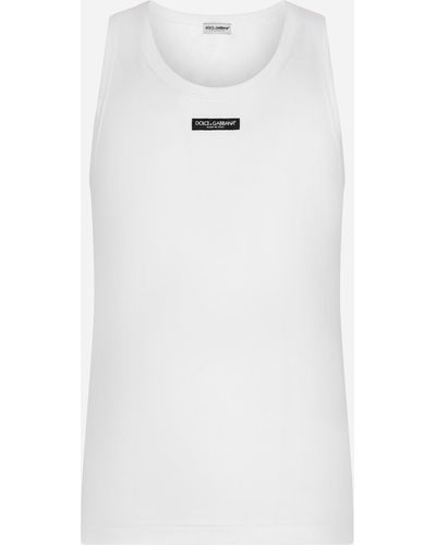 Dolce & Gabbana Two-way stretch cotton tank top with logo label - Weiß