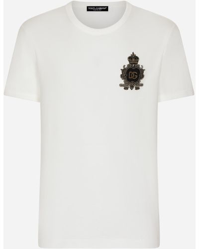 Dolce & Gabbana Baumwoll-T-Shirt mit Wappenpatch und DG-Logo - Weiß