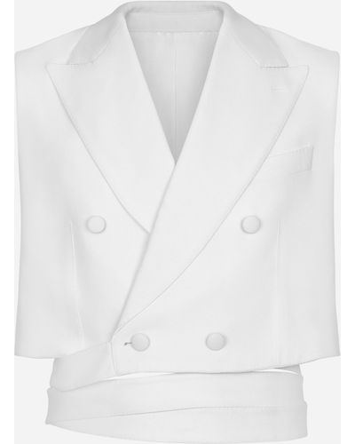 Dolce & Gabbana Belted Cropped Double-Breasted Wool Waistcoat - White