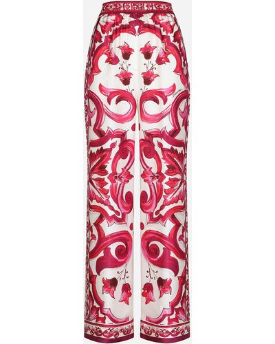 Dolce & Gabbana Hose aus Twill Majolika-Print - Rot