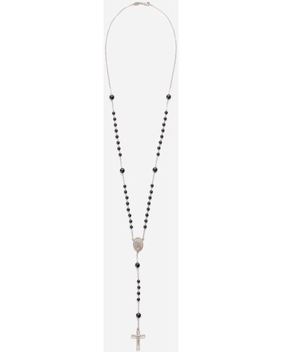 Dolce & Gabbana White Gold Devotion Rosary Necklace With Black Jade Spheres