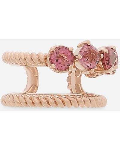 Dolce & Gabbana Orecchino singolo con doppio earcuff in oro rosso 18kt con tormaline rosa - Bianco