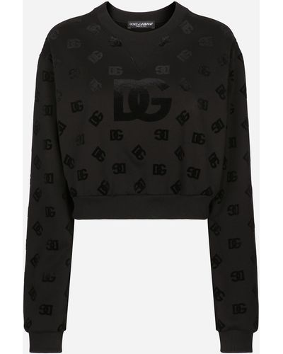 Dolce & Gabbana Jersey Sweatshirt With Flocked Dg Logo Print - Black