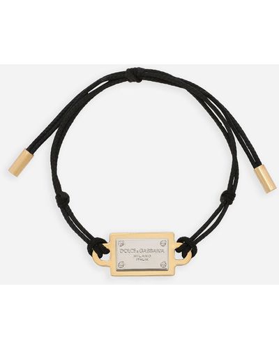 Dolce & Gabbana Black Polyester Cord Gold Tone Roman Coin Charm Bracelet