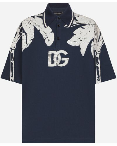 Dolce & Gabbana Oversize Polo-Shirt With Banana Tree Print - Blue