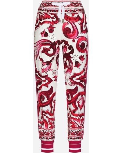 Dolce & Gabbana Pantalón de chándal de cady con estampado Maiolica - Rojo