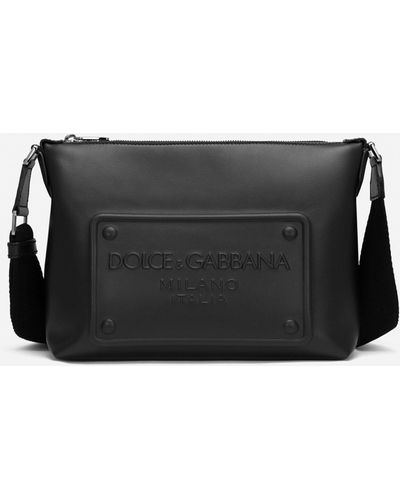 Dolce & Gabbana Sac à bandoulière en cuir de veau avec logo en relief - Negro