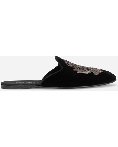 Dolce & Gabbana Velvet slippers with coat of arms embroidery - Weiß