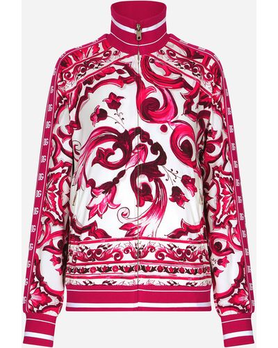 Dolce & Gabbana Sweatshirt mit Reißverschluss aus Cady Majolika-Print - Mehrfarbig