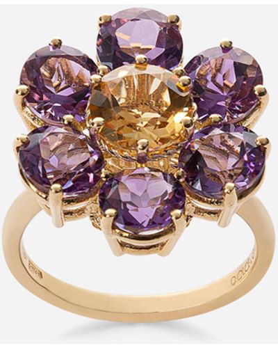 Dolce & Gabbana Spring ring in yellow 18kt gold with amethyst floral motif - Weiß