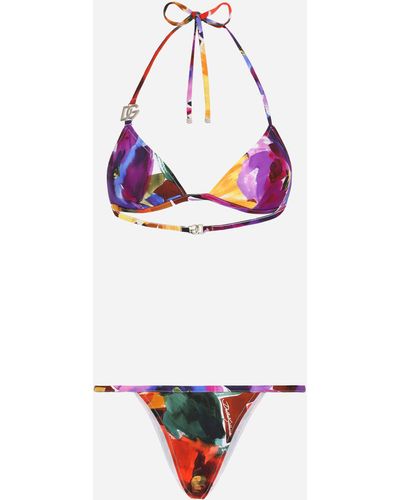 Dolce & Gabbana Bikini de triángulo con logotipo DG estampado flores abstractas - Blanco