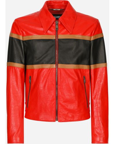 Dolce & Gabbana Leather Jacket With Contrasting Inserts - Red