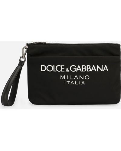 Dolce & Gabbana Pouch Bag aus Nylon mit gummiertem Logo - Schwarz