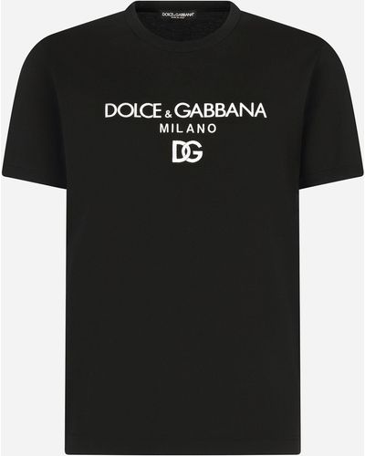 Dolce & Gabbana T-shirt en coton à broderie DG et écusson - Noir