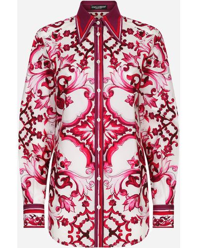 Dolce & Gabbana Bluse aus Popeline Majolika-Print - Rot