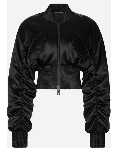 Dolce & Gabbana Short Duchesse Bomber Jacket With Draped Sleeves - Black