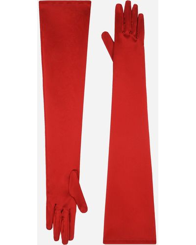 Dolce & Gabbana Lange Handschuhe aus Satin - Rot