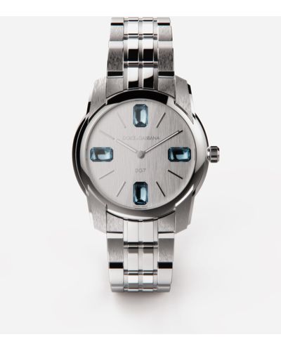 Dolce & Gabbana Dg7gems Steel Watch With Light Blue Topazes - Grey