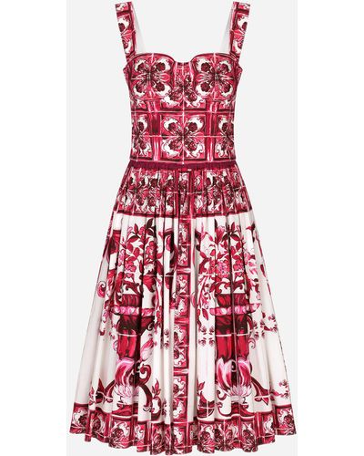 Dolce & Gabbana Bustier midi dress in Majolica-print poplin - Rosso