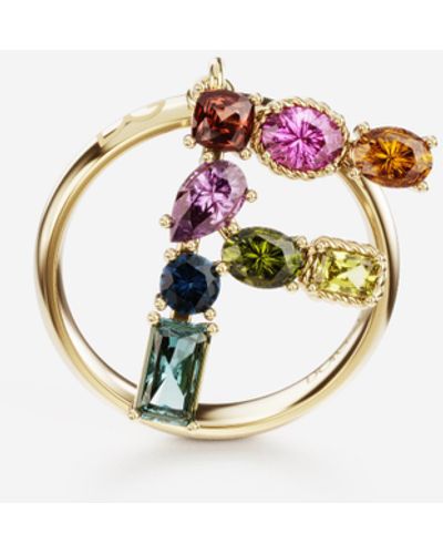 Dolce & Gabbana Rainbow alphabet F ring in yellow gold with multicolor fine gems - Mehrfarbig