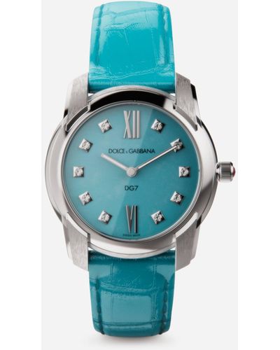 Dolce & Gabbana DG7 watch in steel with turquoise and diamonds - Blau