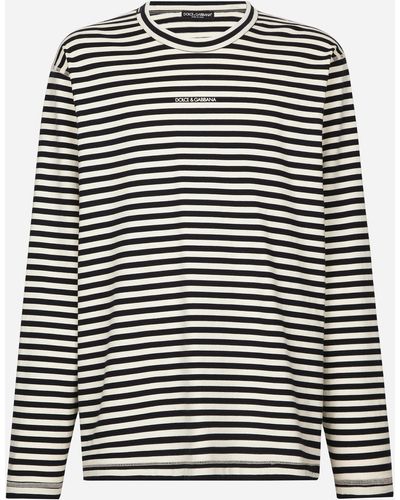 Dolce & Gabbana Long-sleeved Striped T-shirt With Logo - Black