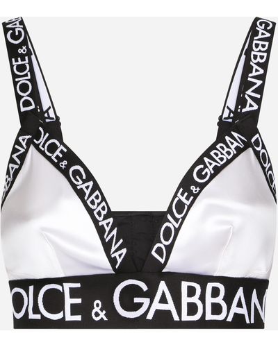 Dolce & Gabbana Triangel-BH aus Satin mit Logo - Weiß