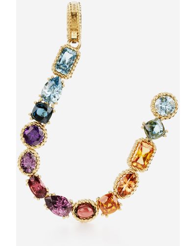 Dolce & Gabbana Rainbow Alphabet U 18 Kt Yellow Gold Charm With Multicolor Fine Gems - Metallic