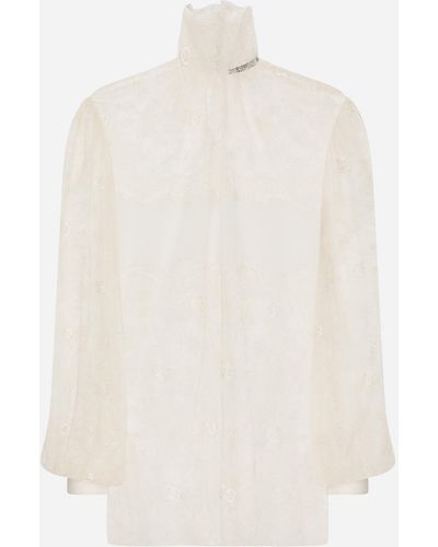 Dolce & Gabbana Bluse mit hohem Kragen aus floraler Spitze - Weiß