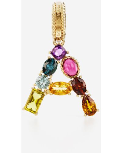 Dolce & Gabbana Charm A Rainbow alphabet aus 18-karätigem Gelbgold mit mehrfarbigen Edelsteinen - Weiß