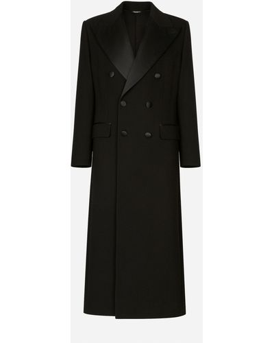 Dolce & Gabbana Zweireihiger Mantel aus Wollkrepp mit Stretchanteil - Schwarz