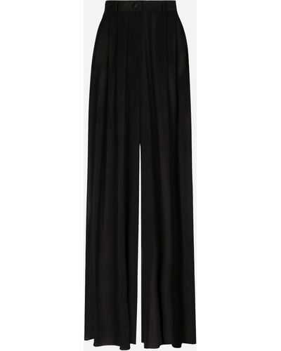 Dolce & Gabbana Silk Chiffon Wide-Leg Trousers - Black