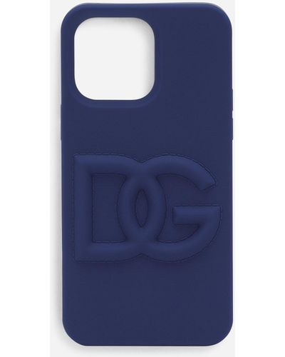 Dolce & Gabbana Cover iPhone 14 Pro Max aus Gummi mit Logo - Blau