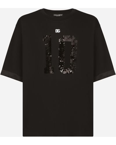 Dolce & Gabbana Kurzarm-T-Shirt mit Paillettenstickerei - Schwarz