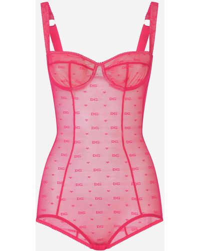 Dolce & Gabbana Unterwäsche-Body Balconette aus Jacquard-Tüll - Pink