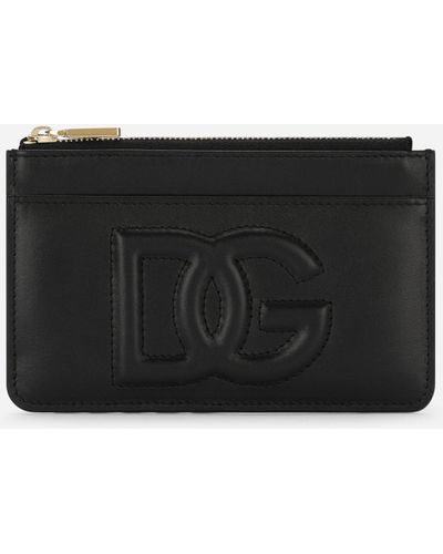 Dolce & Gabbana Tarjetero mediano en piel de becerro con logotipo DG - Negro