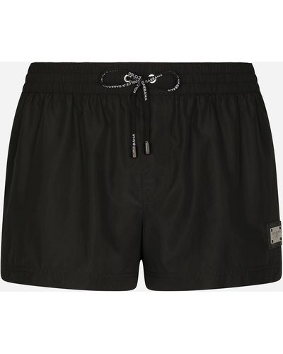 Dolce & Gabbana Short Swim Trunks With Branded Tag - Schwarz