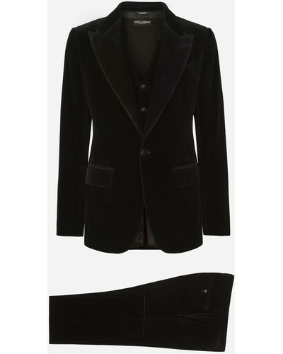 Dolce & Gabbana Traje de botonadura sencilla en terciopelo liso - Negro