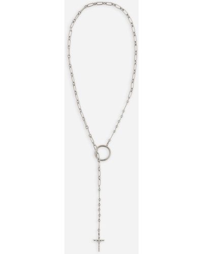 Dolce & Gabbana Rosary Necklace With Chain Detailing - White