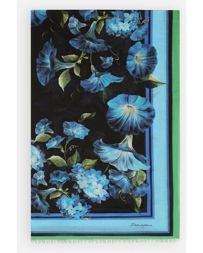 Dolce & Gabbana Pareo 110 x 190 aus Baumwolle Glockenblumen-Print - Blau
