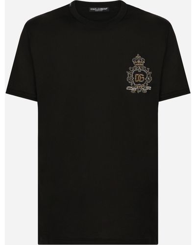 Dolce & Gabbana Baumwoll-T-Shirt mit DG-Wappenpatch - Schwarz
