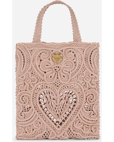 Dolce & Gabbana Kleiner Shopper aus Kordelspitze - Pink